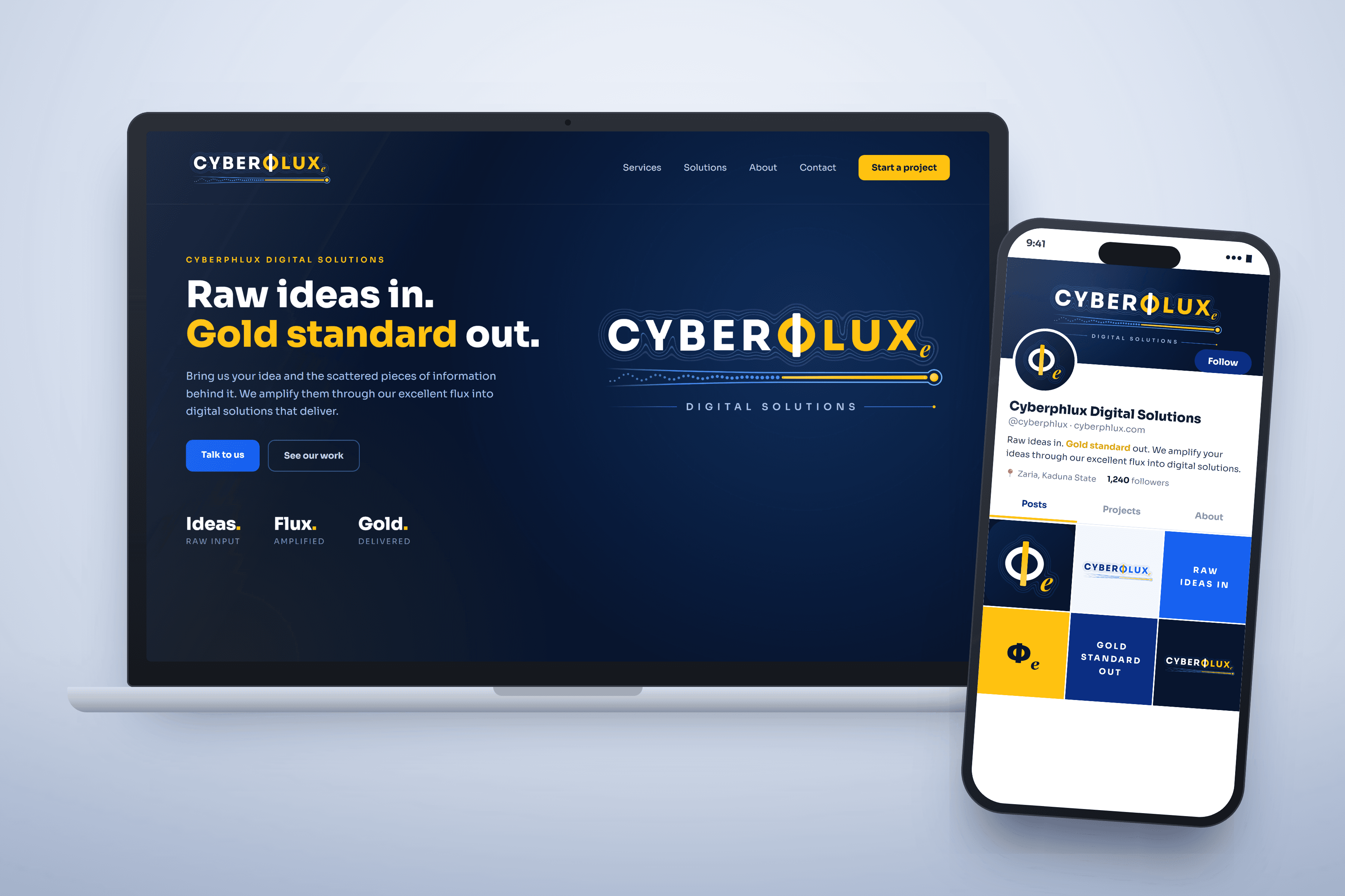 Cyberphlux website on laptop and phone